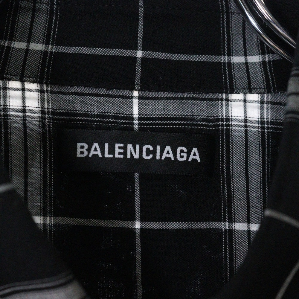 BALENCIAGA(バレンシアガ) 19SS Back Logo Check L/S Shirt バックロゴプリント チェック 長袖シャツ ブラック/ホワイト 556878 TDM03