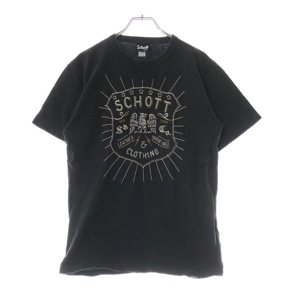SCHOTT(ショット) ロゴ刺繍 クルーネック半袖Tシャツ カットソー ブラック