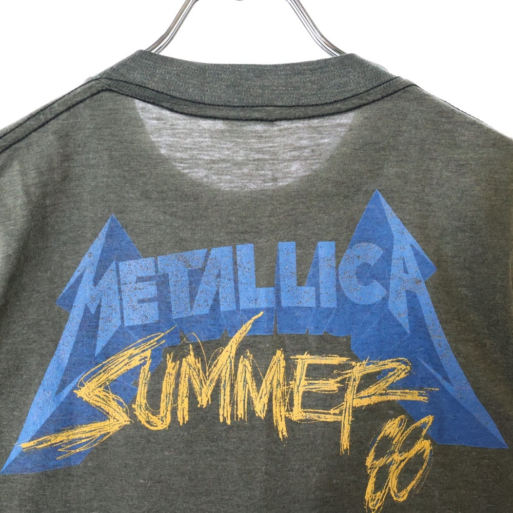 VINTAGE(ヴィンテージ) 80S VINTAGE METALLICA DAMAGED JUSTICE 1988 ヴィンテージ メタリカ ダメージド ジャスティス ツアー 両面プリント クルーネック半袖Tシャツ チャコールグレー