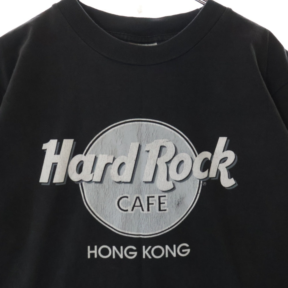 VINTAGE(ヴィンテージ) 90S VINTAGE HARD ROCK CAFE HONG KONG ヴィンテージ ハード ロック カフェ 香港 フロントロゴプリント クルーネック半袖Tシャツ カットソー ブラック