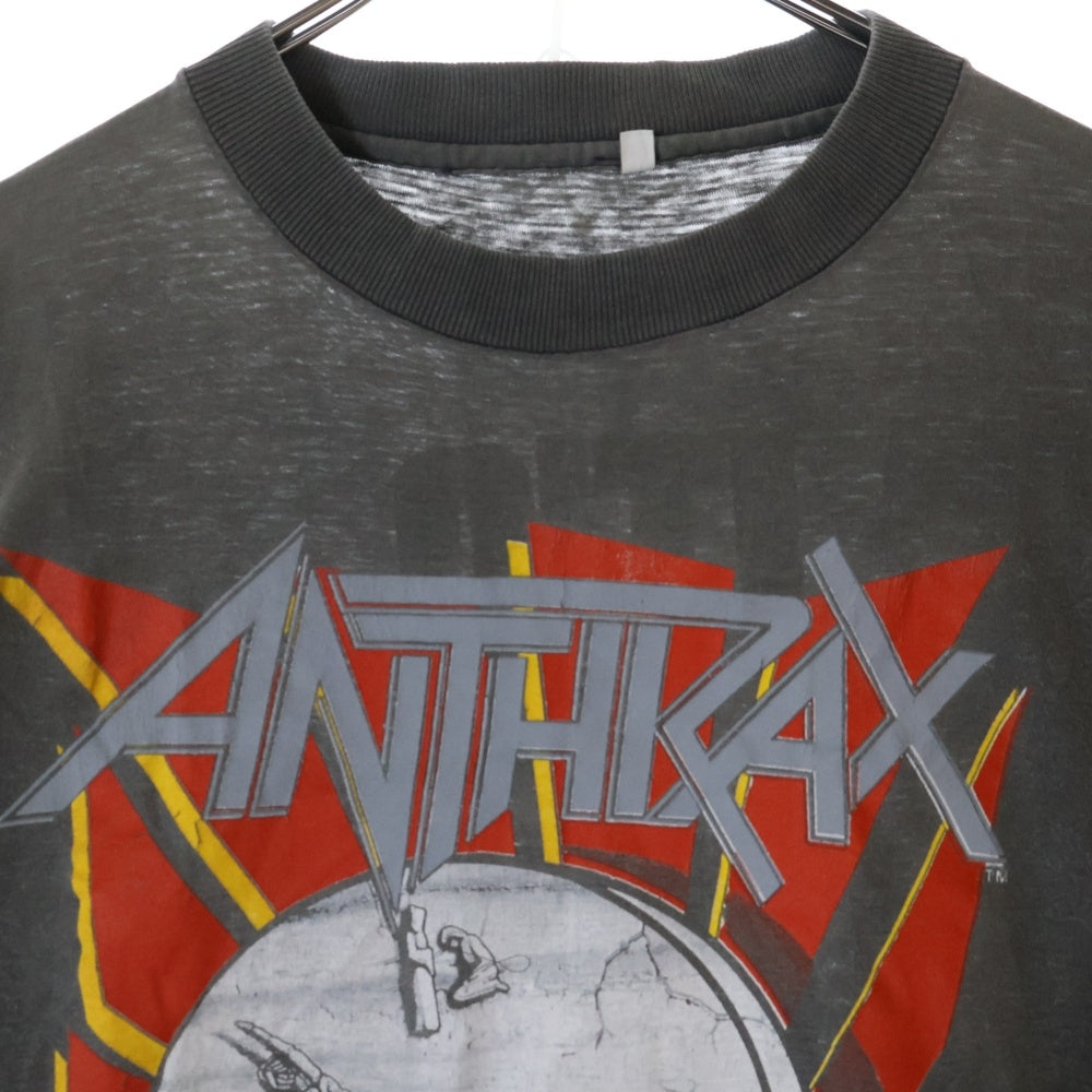 VINTAGE(ヴィンテージ) 90S VINTAGE ANTHRAX LIVE IN JAPAN 1990 ヴィンテージ アンスラックス 日本ライブ 両面プリント クルーネック半袖Tシャツ カットソー チャコールグレー