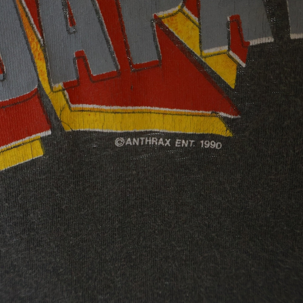 VINTAGE(ヴィンテージ) 90S VINTAGE ANTHRAX LIVE IN JAPAN 1990 ヴィンテージ アンスラックス 日本ライブ 両面プリント クルーネック半袖Tシャツ カットソー チャコールグレー