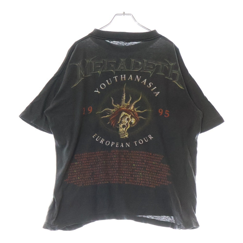 VINTAGE(ヴィンテージ) 90S VINTAGE MEGADETH TOUTHANASIA EUROPEAN TOUR 1995 メガデス ユースナジア ヨーロピアン ツアー 両面プリント クルーネック半袖Tシャツ チャコールグレー