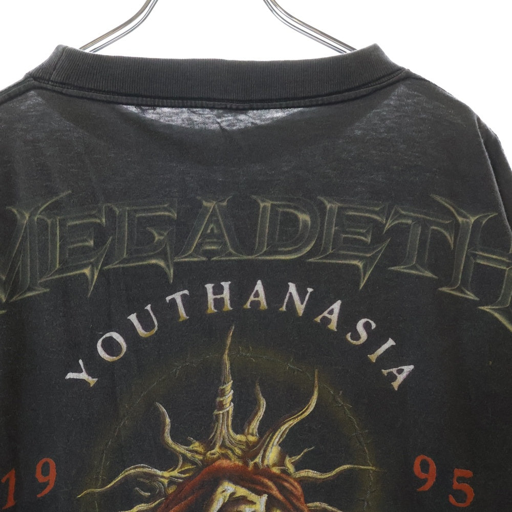 VINTAGE(ヴィンテージ) 90S VINTAGE MEGADETH TOUTHANASIA EUROPEAN TOUR 1995 メガデス ユースナジア ヨーロピアン ツアー 両面プリント クルーネック半袖Tシャツ チャコールグレー