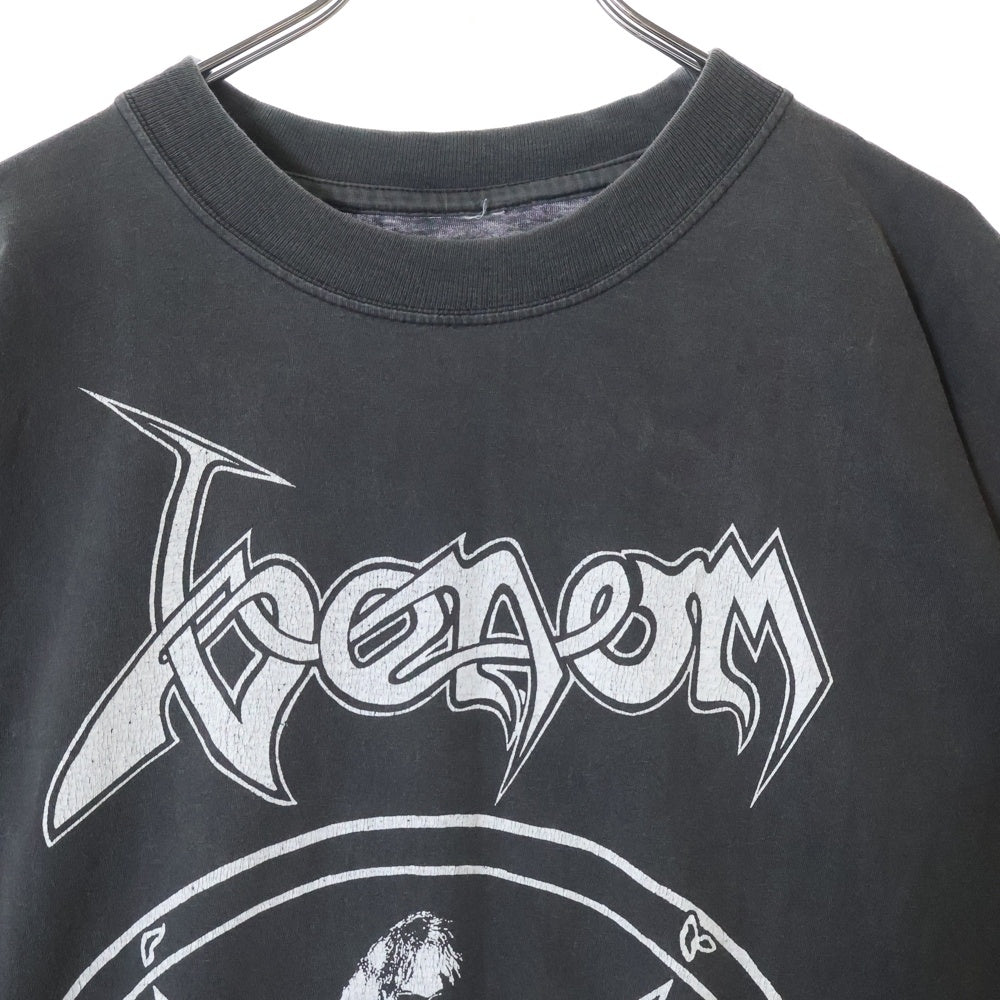 VINTAGE(ヴィンテージ) 90S VINTAGE VENOM ヴェノム ロックバンド 両面プリント 五芒星 クルーネック半袖Tシャツ カットソー チャコールグレー