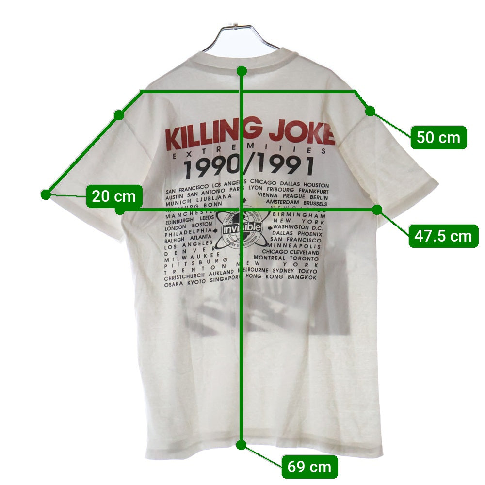 VINTAGE(ヴィンテージ) 90S VINTAGE KILLING JOKE EXTREMITIES HANES キリングジョーク エクストリミティーズ ヘインズボディ 両面プリント クルーネック半袖Tシャツ ホワイト