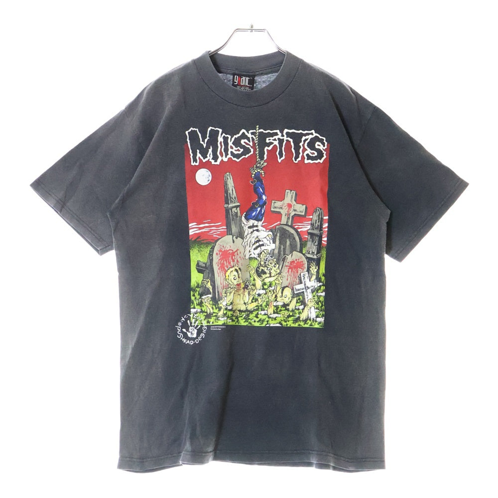 VINTAGE(ヴィンテージ) 90S VINTAGE MISFITS PUSHED 1995 ヴィンテージ ミスフィッツ ヘッドプリント フロントプリント クルーネック半袖Tシャツ カットソー チャコールグレー