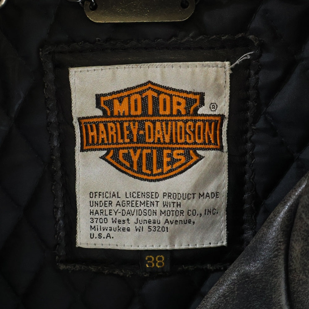 HARLEY DAVIDSON(ハーレーダビッドソン) 裏地キルティング バックエンボスロゴ レザーライダースジャケット ブラック