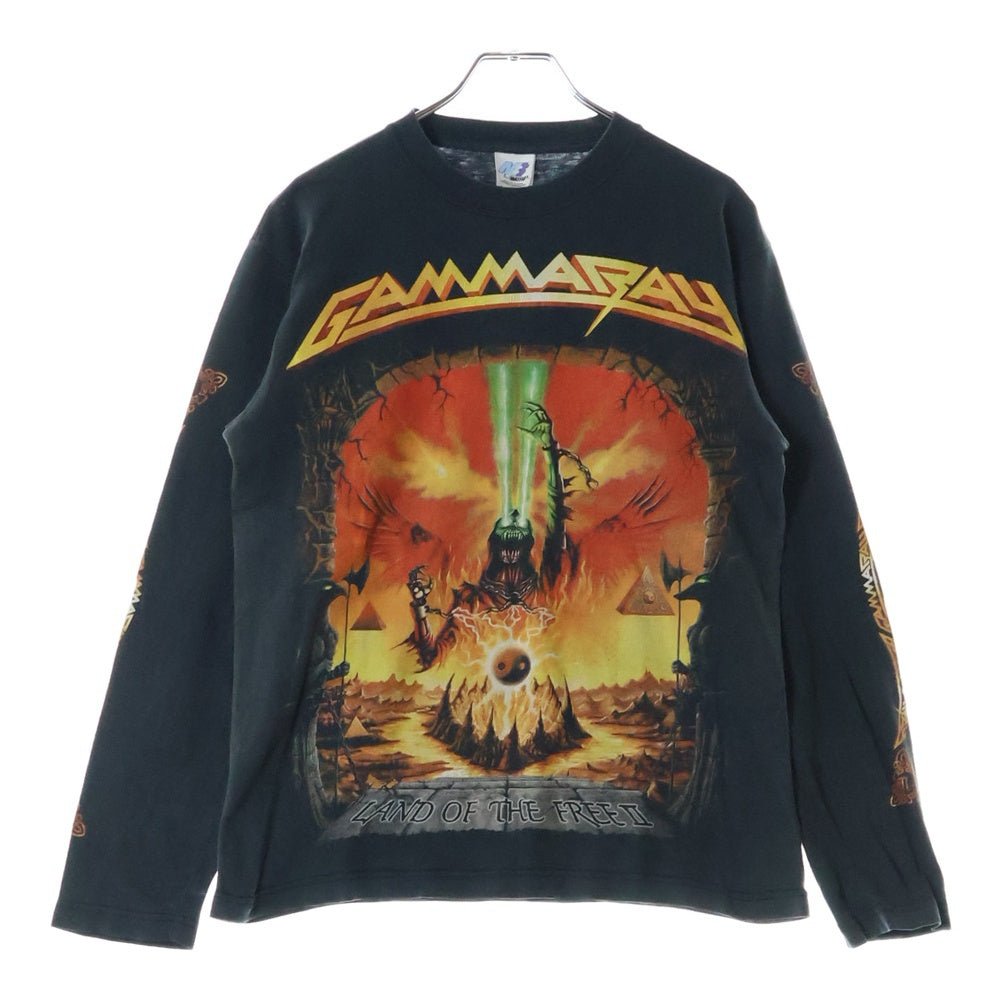 VINTAGE(ヴィンテージ) 00S GAMMARAY ガンマレイ 両面プリント ロングスリーブ クルーネック長袖Tシャツ カットソー チャコールグレー