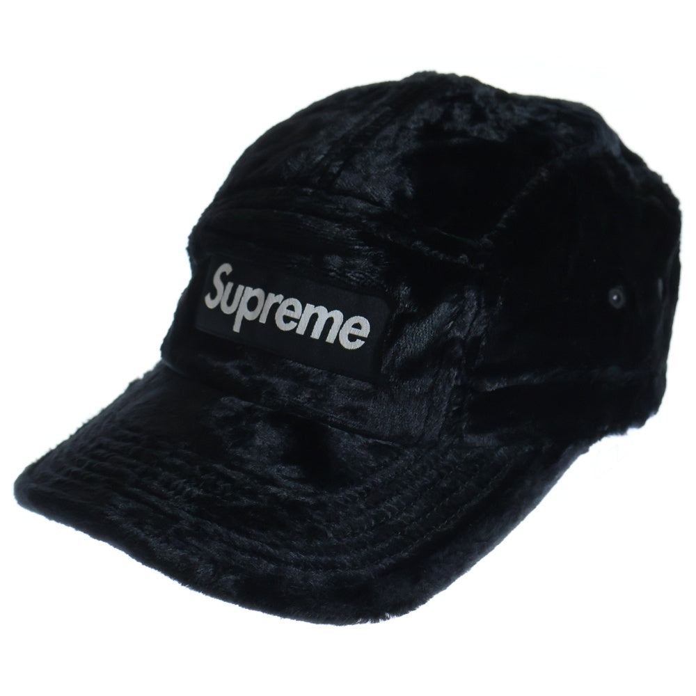 SUPREME(シュプリーム) 22SS Crushed Velvet Camp Cap ボックスロゴ クラッシュド ベルベット ベロア キャンプキャップ 帽子 ブラック