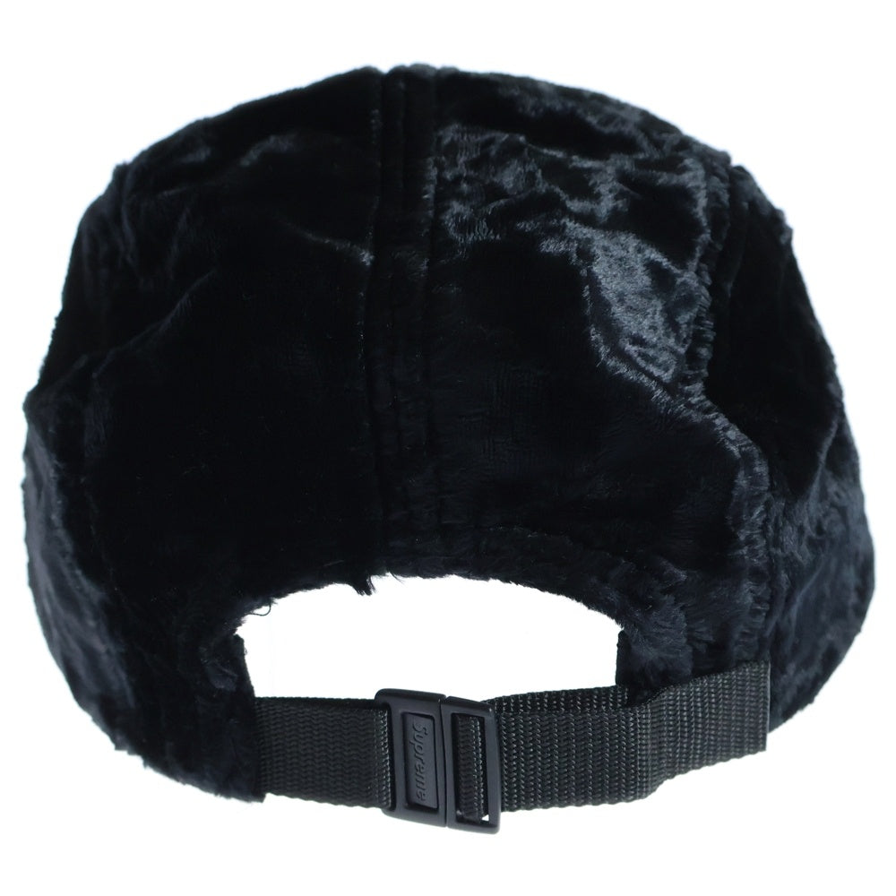 SUPREME(シュプリーム) 22SS Crushed Velvet Camp Cap ボックスロゴ クラッシュド ベルベット ベロア キャンプキャップ 帽子 ブラック