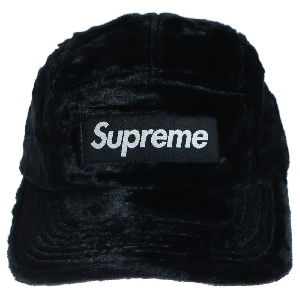SUPREME(シュプリーム) 22SS Crushed Velvet Camp Cap ボックスロゴ クラッシュド ベルベット ベロア キャンプキャップ 帽子 ブラック
