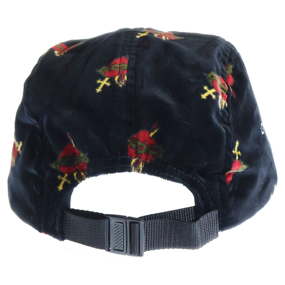 SUPREME(シュプリーム) 17AW Sacred Hearts Camp Cap ボックスロゴ セイクリッドハート 総柄 ベロア キャンプキャップ 帽子 ブラック