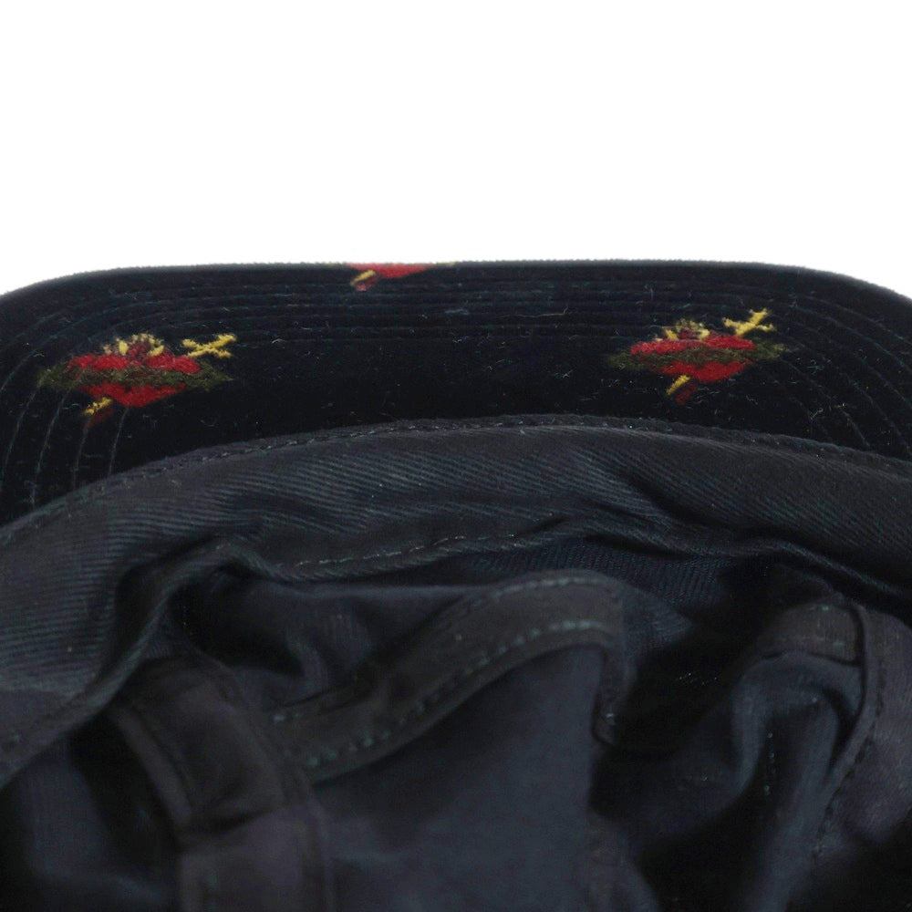 SUPREME(シュプリーム) 17AW Sacred Hearts Camp Cap ボックスロゴ セイクリッドハート 総柄 ベロア キャンプキャップ 帽子 ブラック