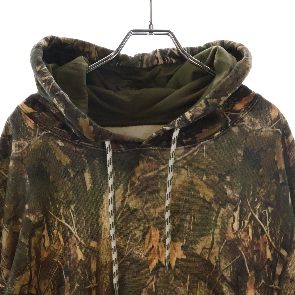 HERON PRESTON(ヘロンプレストン) 17AW リアルツリー カモフラ 総柄 フロントロゴプリント プルオーバー スウェットパーカー フーディ カーキ