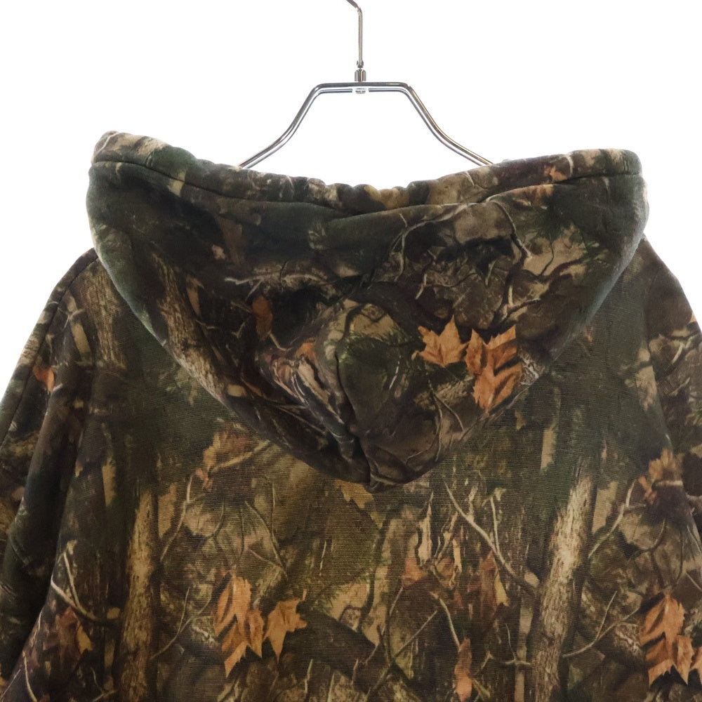 HERON PRESTON(ヘロンプレストン) 17AW リアルツリー カモフラ 総柄 フロントロゴプリント プルオーバー スウェットパーカー フーディ カーキ