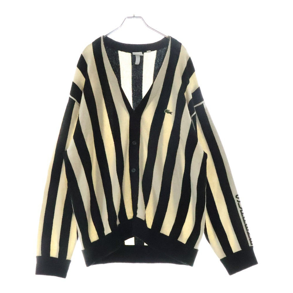 SUPREME(シュプリーム) 19AW ×LACOSTE L!VE Stripe Cardigan ラコステ ライブ ロゴ刺繍 ストライプニットカーディガン ブラック/ホワイト