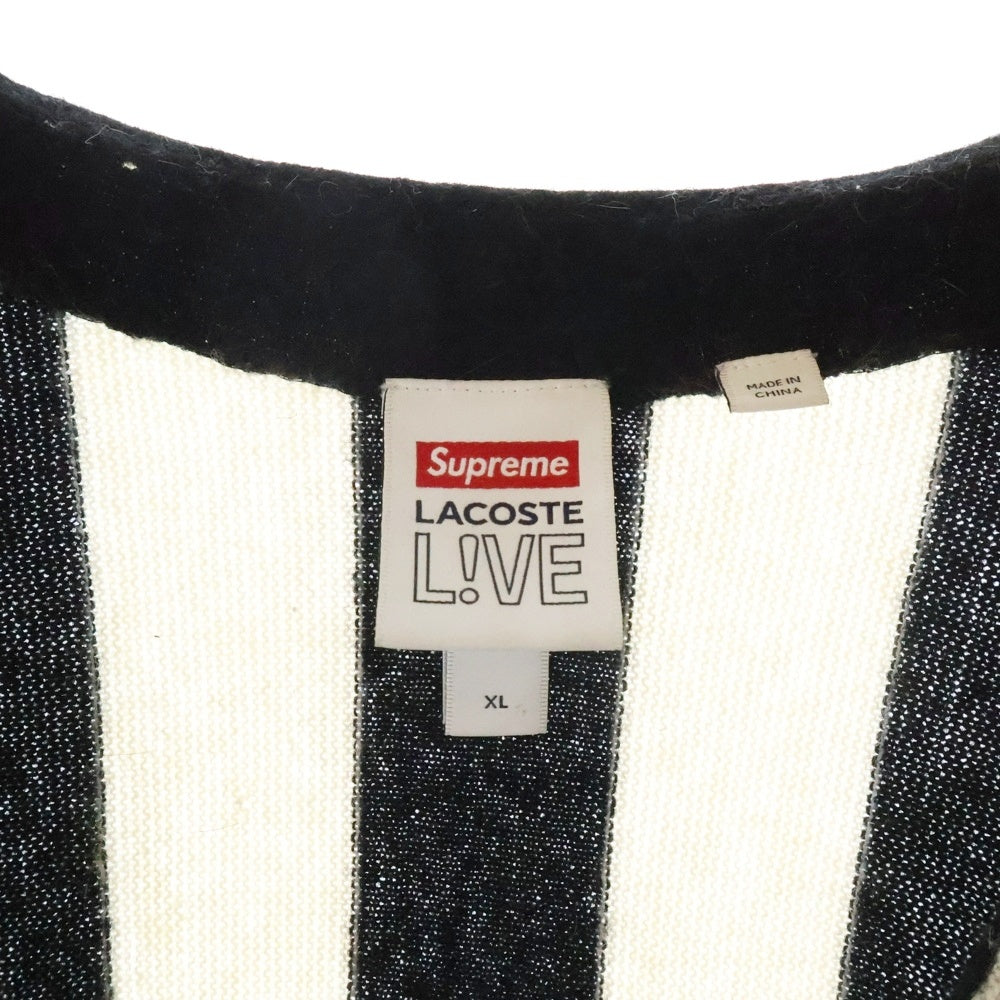 SUPREME(シュプリーム) 19AW ×LACOSTE L!VE Stripe Cardigan ラコステ ライブ ロゴ刺繍 ストライプニットカーディガン ブラック/ホワイト