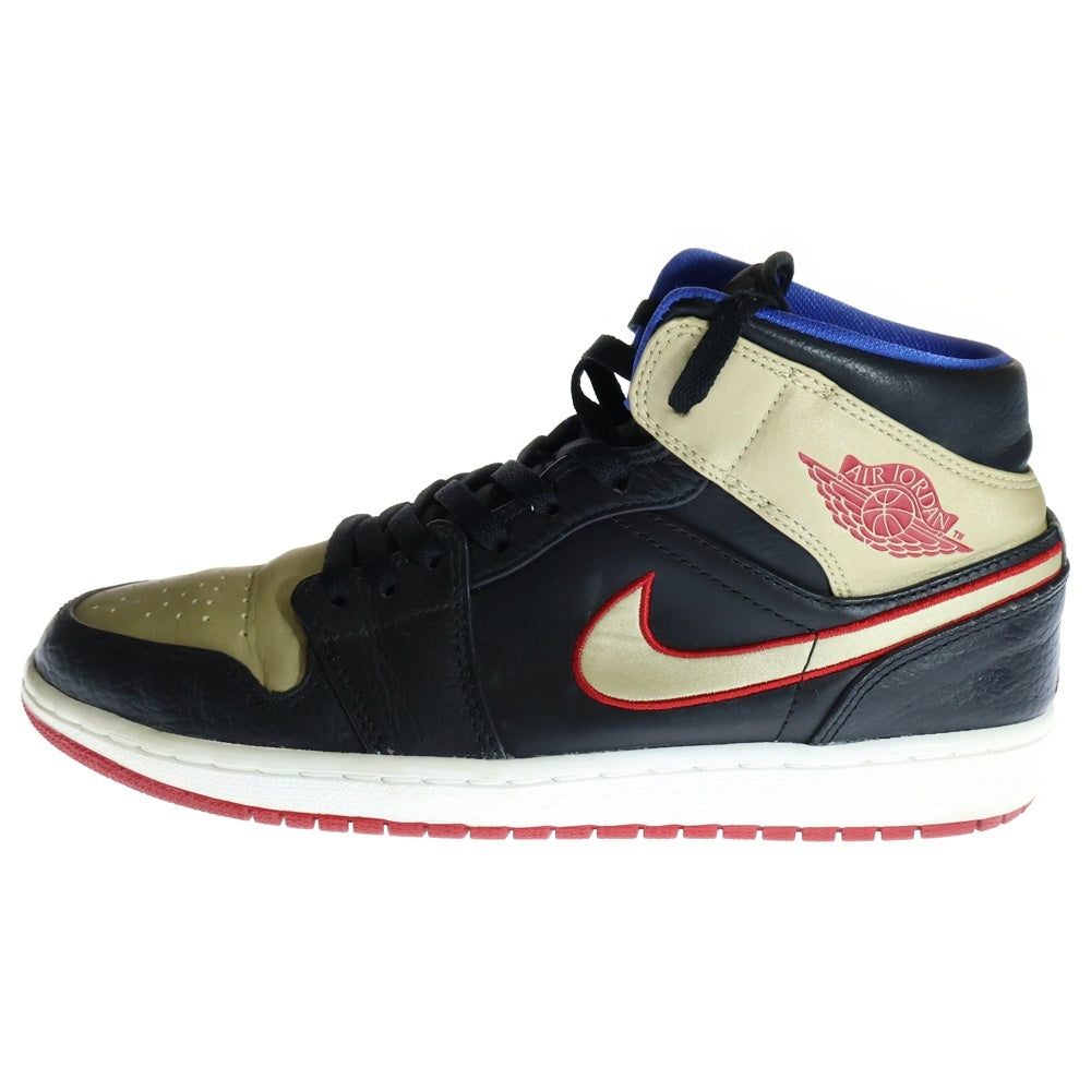 NIKE(ナイキ) 【観賞用 2013年製】 AIR JORDAN 1 MID BLACK GYM RED METALLIC GOLD エアジョーダン1 ジムレッド メタリックゴールド ミッドカットスニーカー US10/28cm