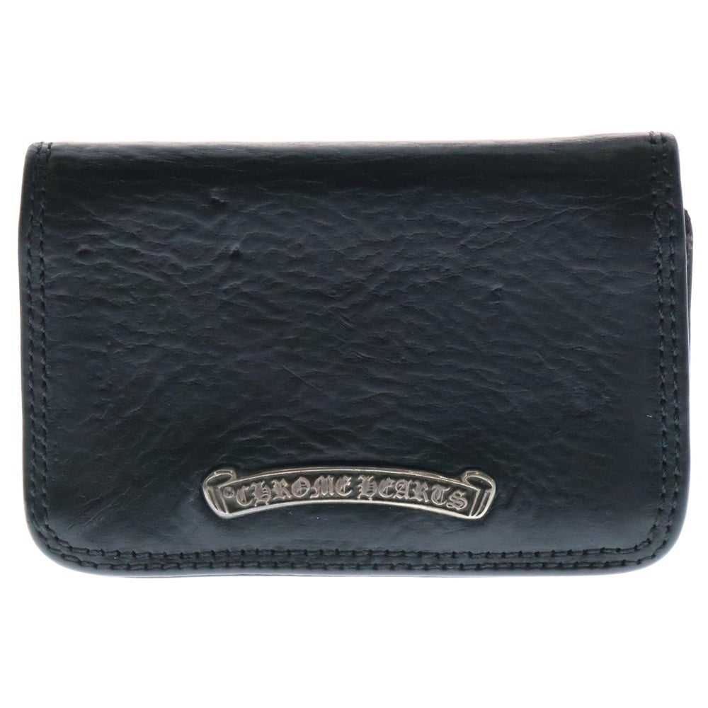 CHROME HEARTS(クロムハーツ) CARD CASE スクロールラベル レザーカードケース ブラック/シルバー