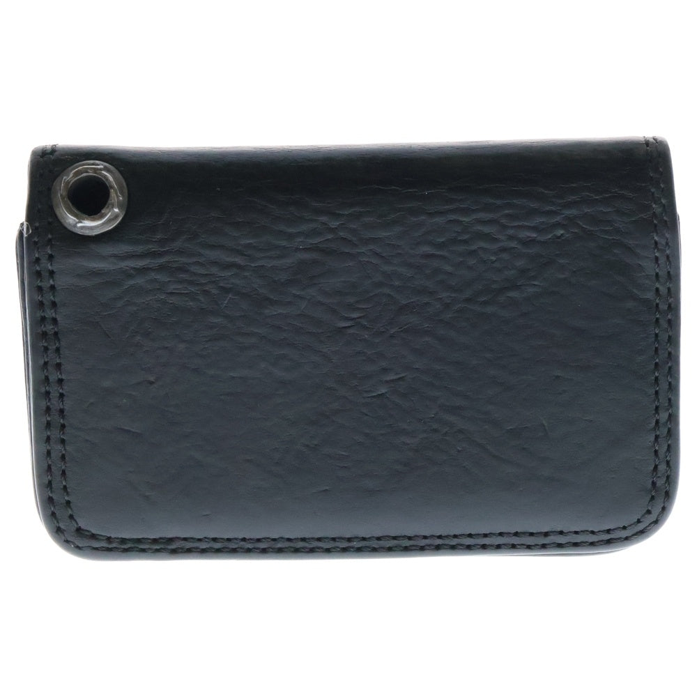 CHROME HEARTS(クロムハーツ) CARD CASE スクロールラベル レザーカードケース ブラック/シルバー