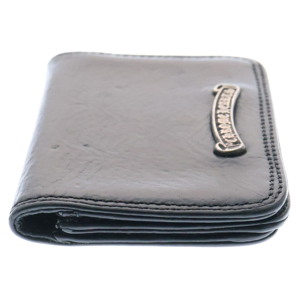 CHROME HEARTS(クロムハーツ) CARD CASE スクロールラベル レザーカードケース ブラック/シルバー