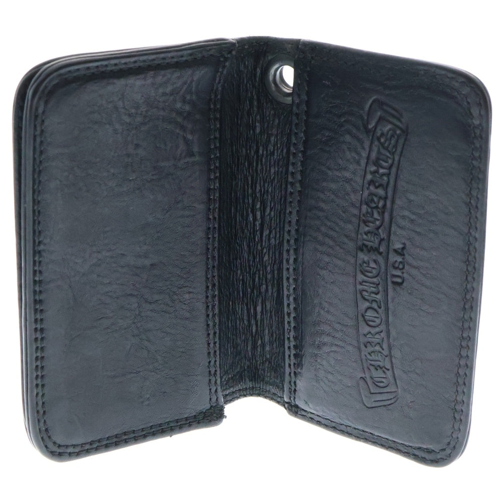 CHROME HEARTS(クロムハーツ) CARD CASE スクロールラベル レザーカードケース ブラック/シルバー