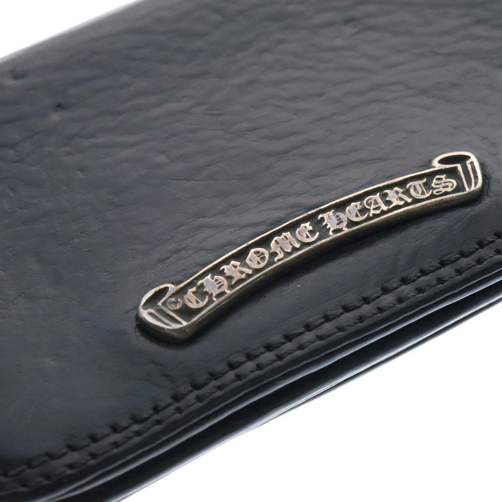 CHROME HEARTS(クロムハーツ) CARD CASE スクロールラベル レザーカードケース ブラック/シルバー