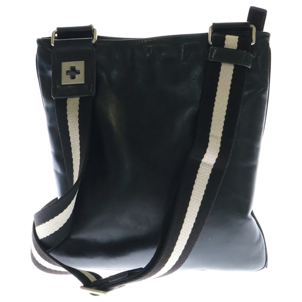 BALLY(バリー) ロゴエンブロイダリー スクエアレザー ショルダーバッグ ブラック
