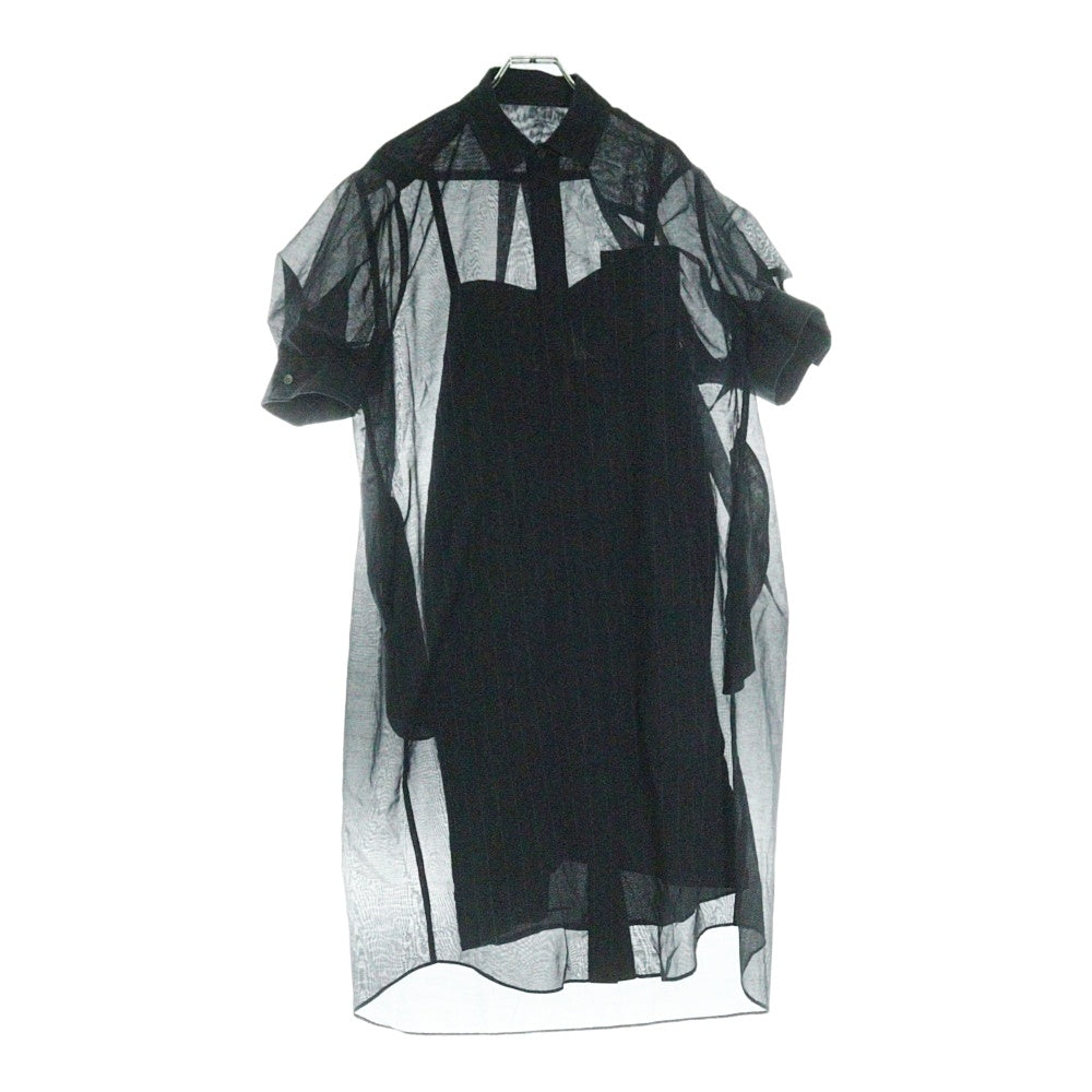 Sacai(サカイ) 23SS パフスリーブ ストライプシャツワンピース ブラック レディース 23-06540