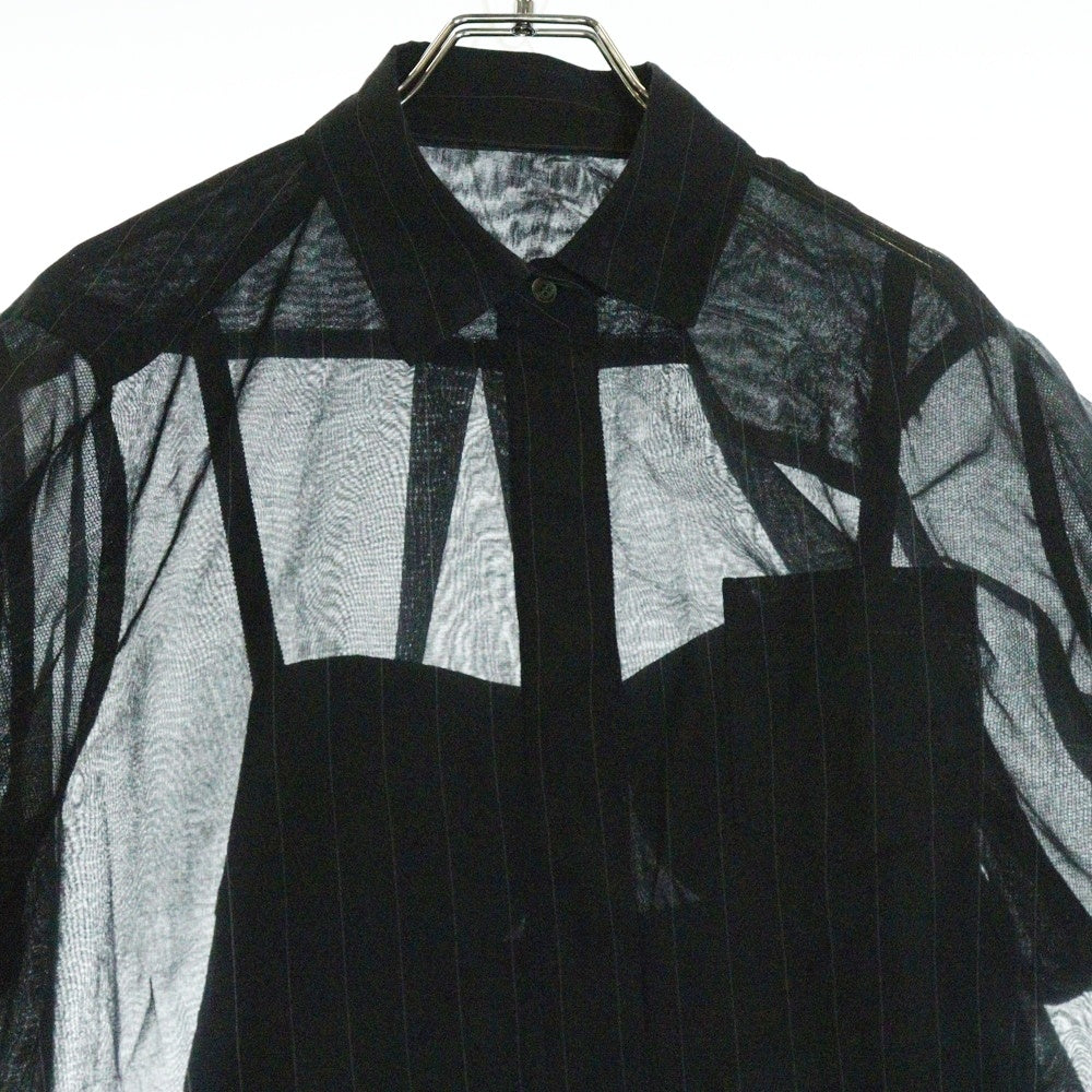 Sacai(サカイ) 23SS パフスリーブ ストライプシャツワンピース ブラック レディース 23-06540