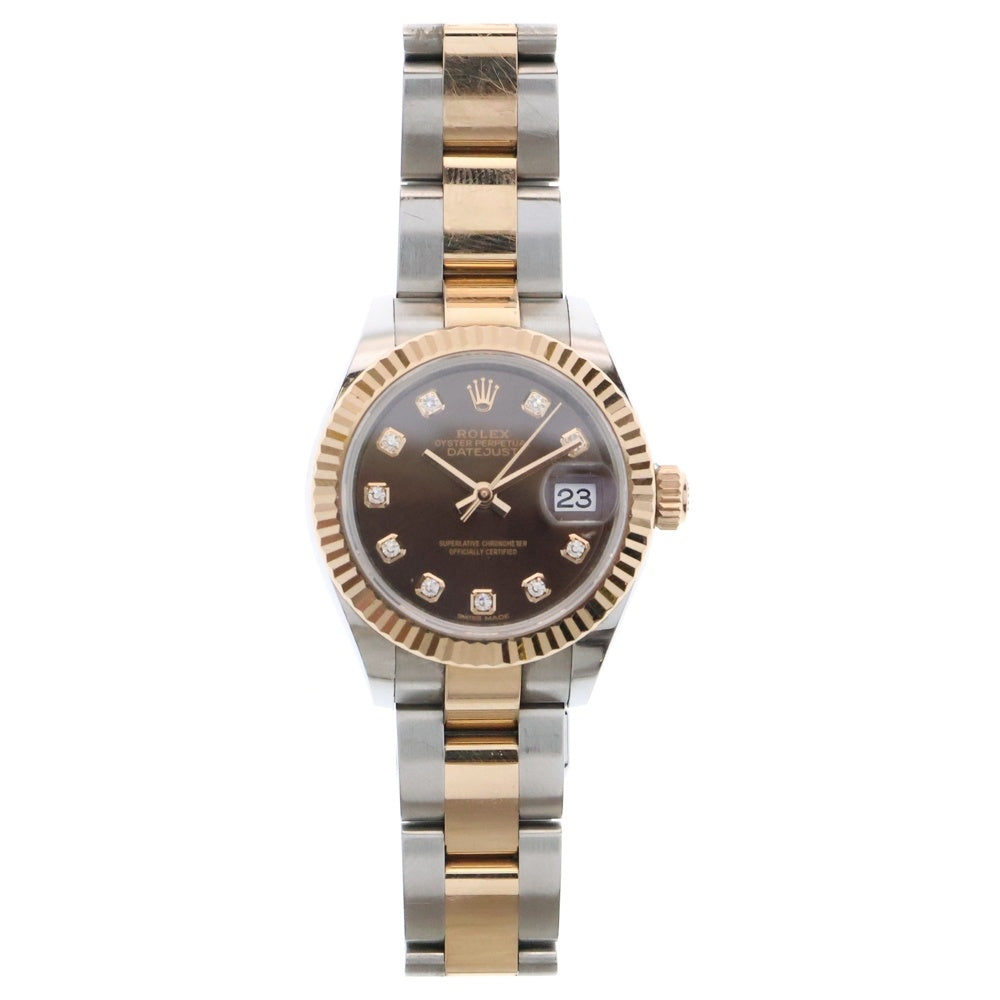 ROLEX(ロレックス) デイトジャスト 28 チョコレート文字盤 ダイヤモンド ステンレス 腕時計 ブラウン/シルバー 279171 レディース