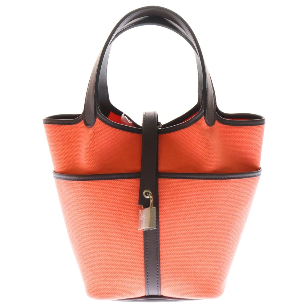 HERMES(エルメス) ピコタンロック PM カーゴ ポケット トワルゴエラン スイフト ローズテキサス ルージュセリエ ハンドバッグ ピンク/ブラウン U刻印 シルバー金具 レディース