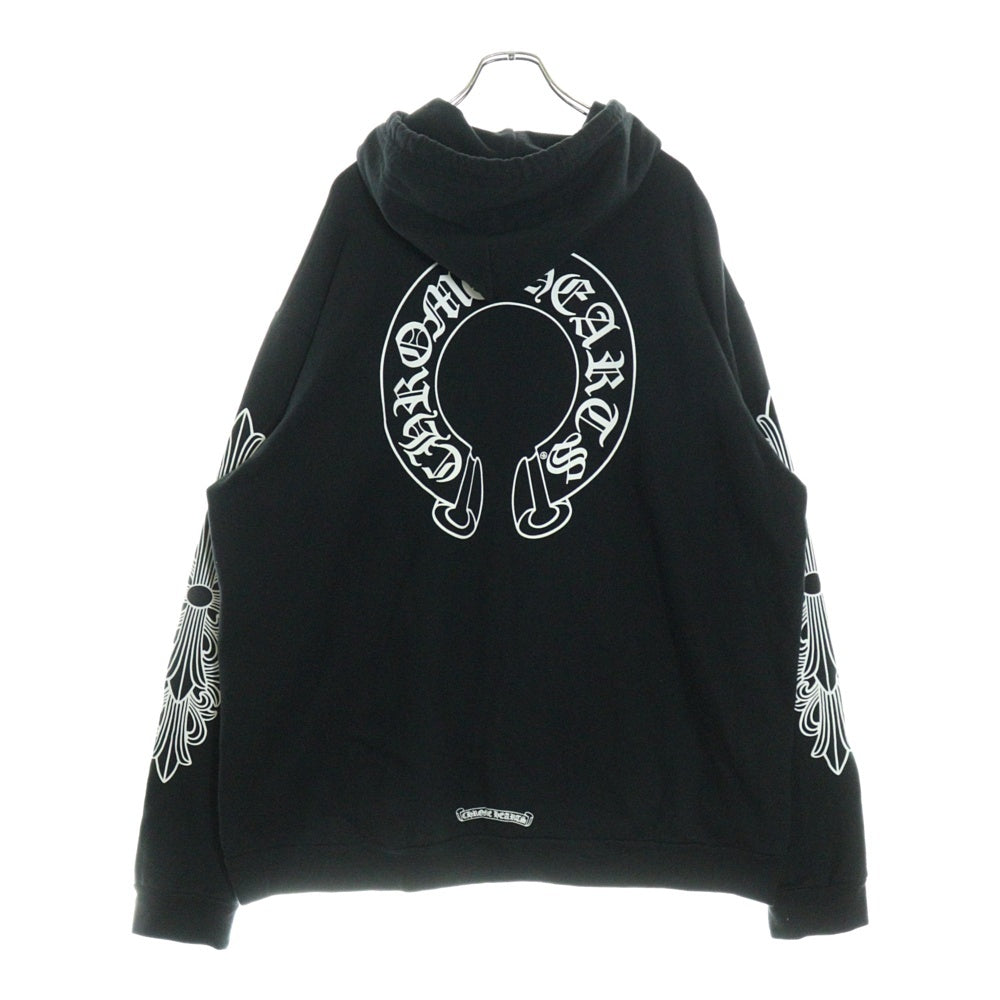 CHROME HEARTS(クロムハーツ) HORSESHOE PULLOVER HOODIE ホースシュープリント アームフローラル プルオーバースウェットパーカー フーディ ブラック