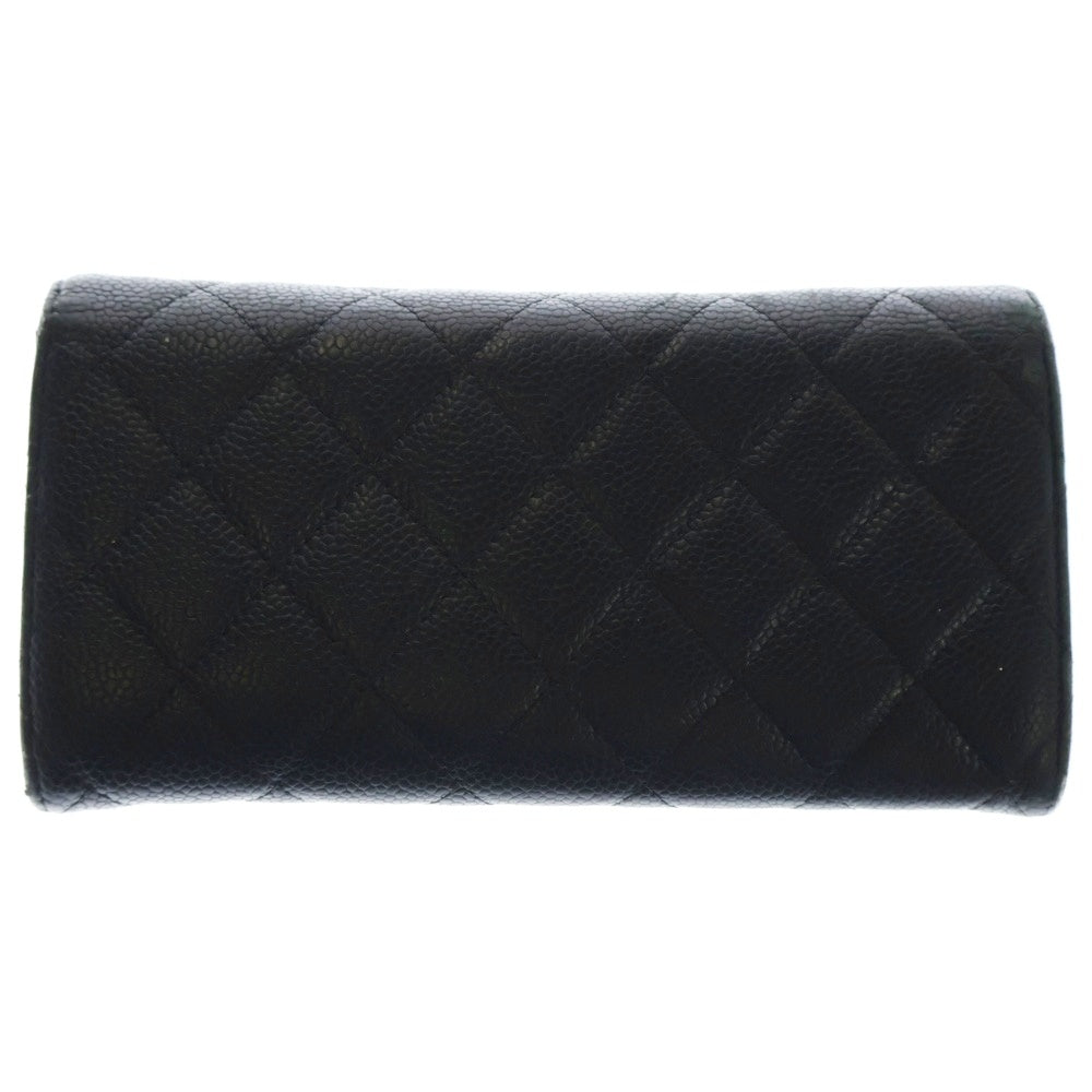 CHANEL(シャネル) ココマーク キャビアスキン マトラッセ レザー ロングウォレット 二つ折り財布 ブラック レディース 18番代 A50096