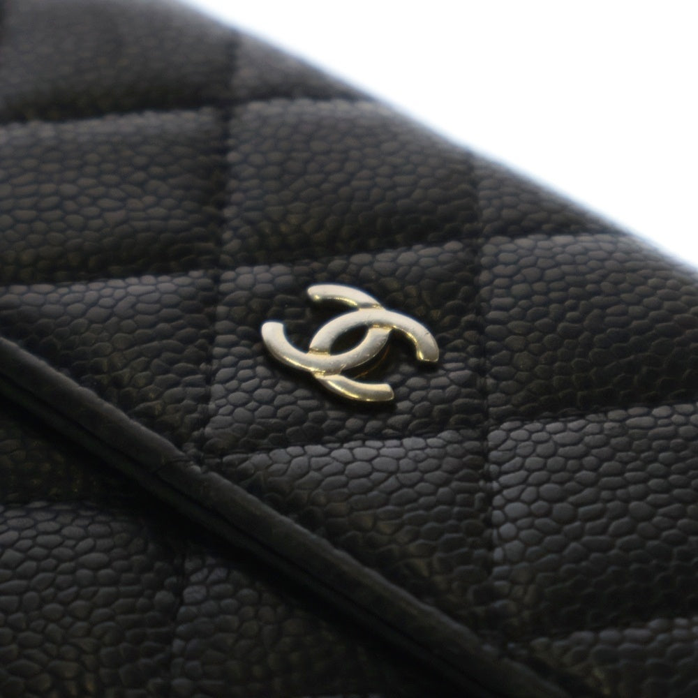 CHANEL(シャネル) ココマーク キャビアスキン マトラッセ レザー ロングウォレット 二つ折り財布 ブラック レディース 18番代 A50096