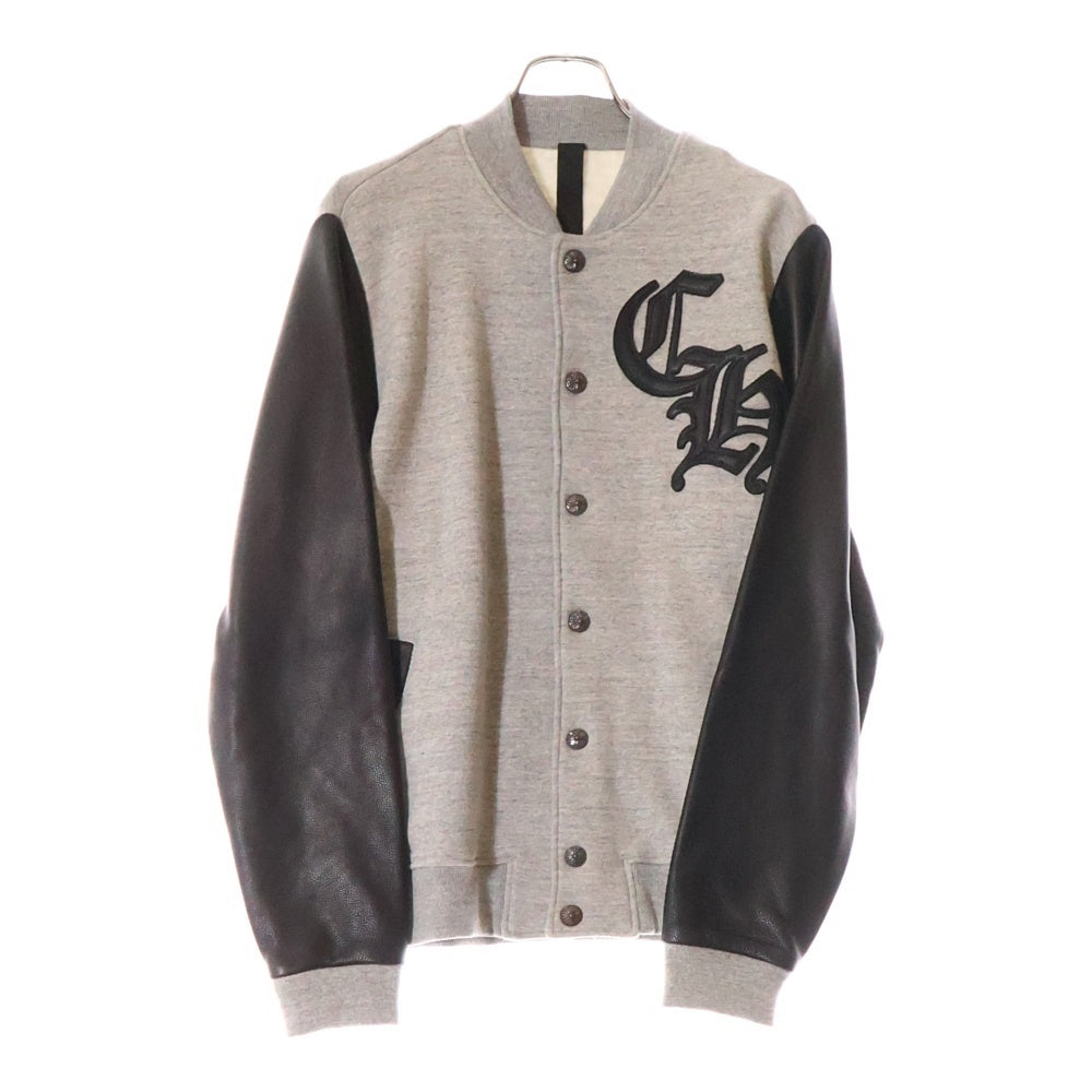 CHROME HEARTS(クロムハーツ) JKT GRP NOT BOMBER スウェット レターマン レザー切り替え ジャケット ブルゾン グレー/ブラック