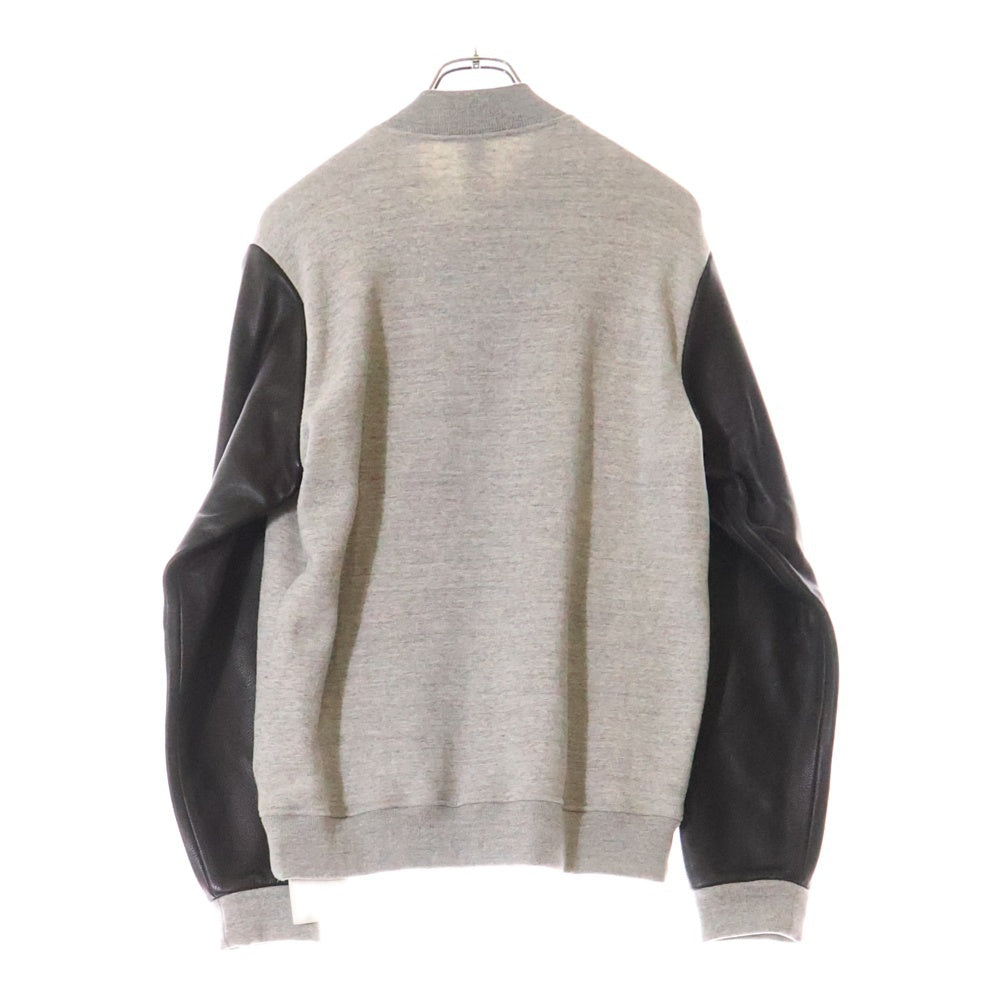 CHROME HEARTS(クロムハーツ) JKT GRP NOT BOMBER スウェット レターマン レザー切り替え ジャケット ブルゾン グレー/ブラック