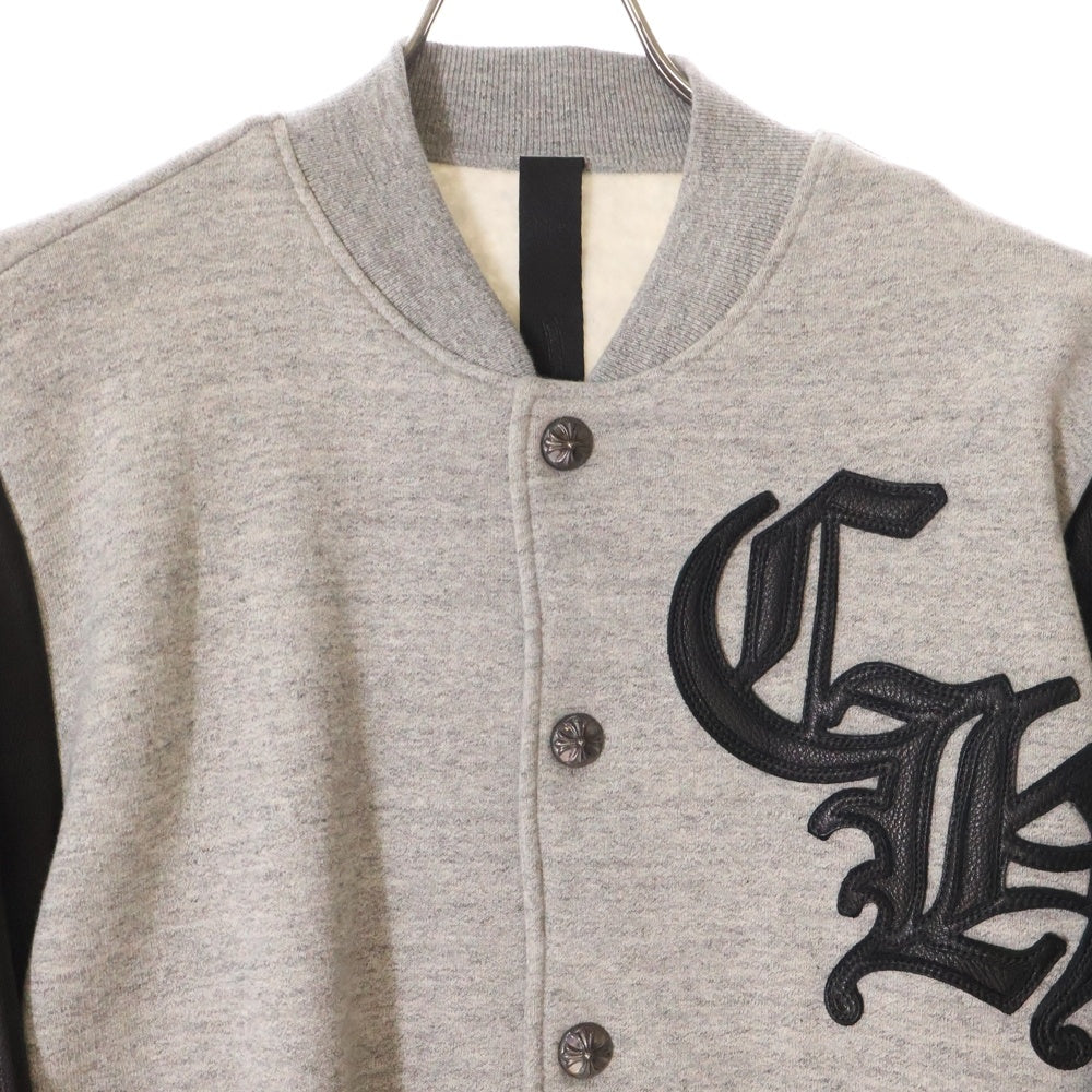 CHROME HEARTS(クロムハーツ) JKT GRP NOT BOMBER スウェット レターマン レザー切り替え ジャケット ブルゾン グレー/ブラック