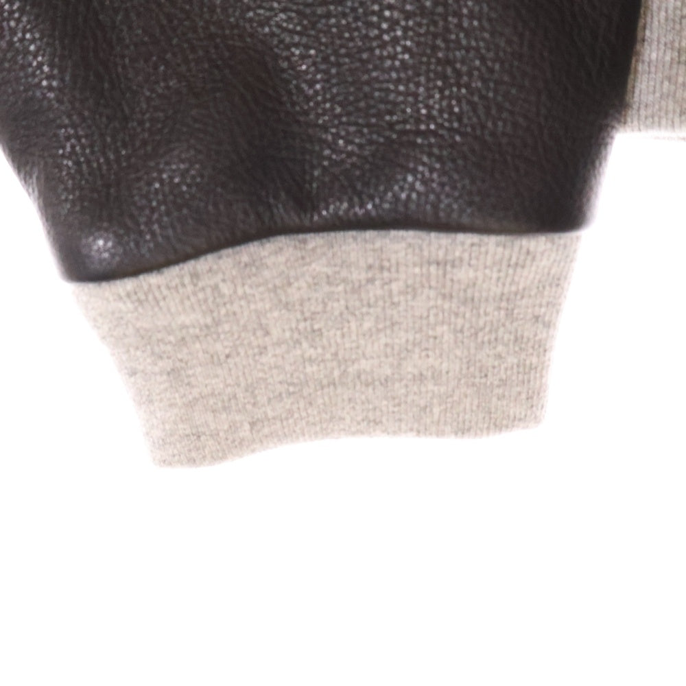 CHROME HEARTS(クロムハーツ) JKT GRP NOT BOMBER スウェット レターマン レザー切り替え ジャケット ブルゾン グレー/ブラック