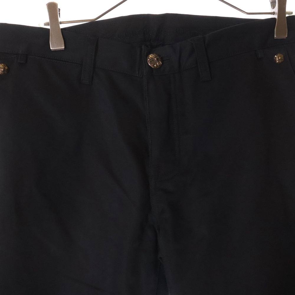 CHROME HEARTS(クロムハーツ) CHINOS レザー切替 クロスボール ボタンフライ チノパンツ ワークパンツ ブラック JVPタグ