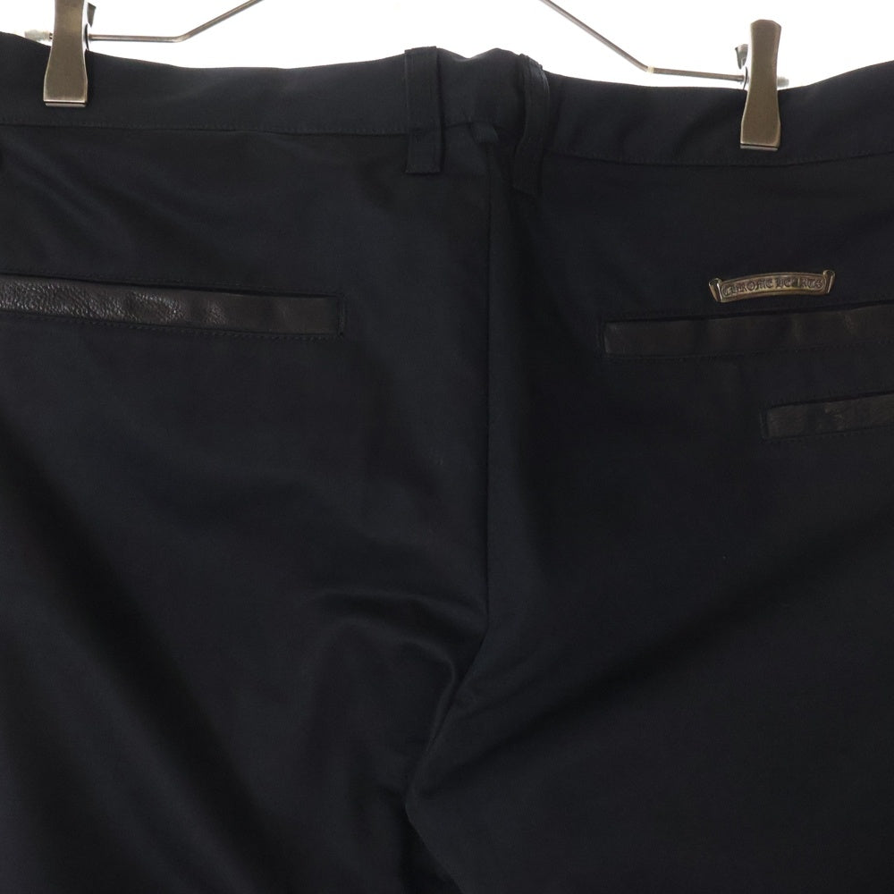 CHROME HEARTS(クロムハーツ) CHINOS レザー切替 クロスボール ボタンフライ チノパンツ ワークパンツ ブラック JVPタグ