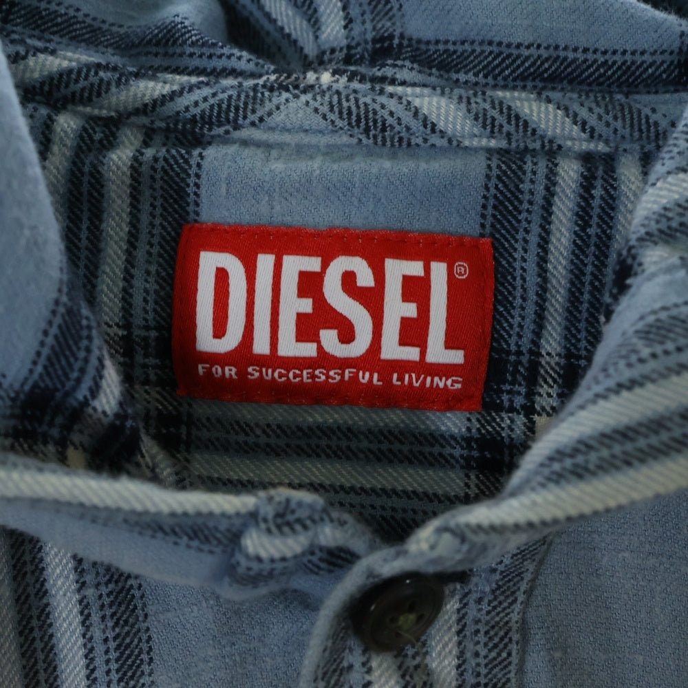 DIESEL(ディーゼル) S-DEWNY-HOOD フーディー チェック 長袖シャツ ライトブルー A12266