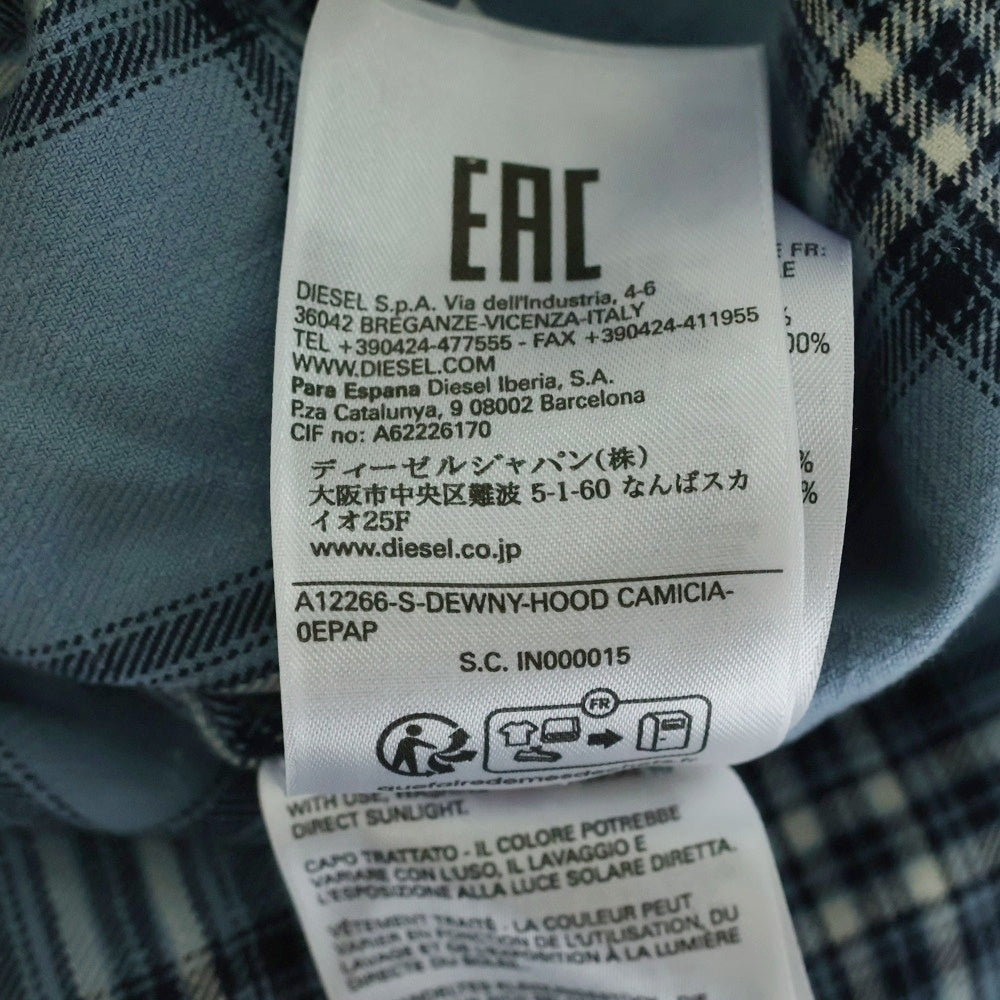 DIESEL(ディーゼル) S-DEWNY-HOOD フーディー チェック 長袖シャツ ライトブルー A12266