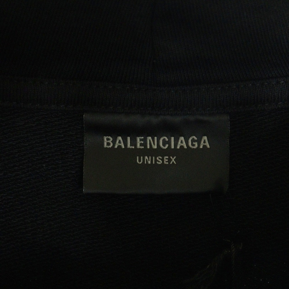 BALENCIAGA(バレンシアガ) 22AW Destroyed Logo-Print Hoodie デストロイダメージ加工 ロゴプリント スウェット プルオーバーパーカー フーディー ブラック 729361 TNVL2