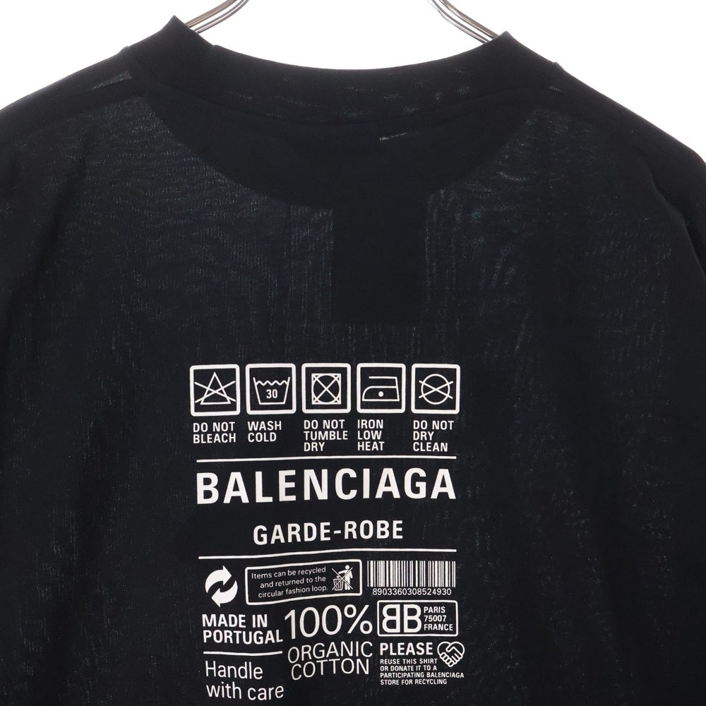 BALENCIAGA(バレンシアガ) ケアラベル バックプリント 半袖Tシャツ ブラック 724514 TNVL9