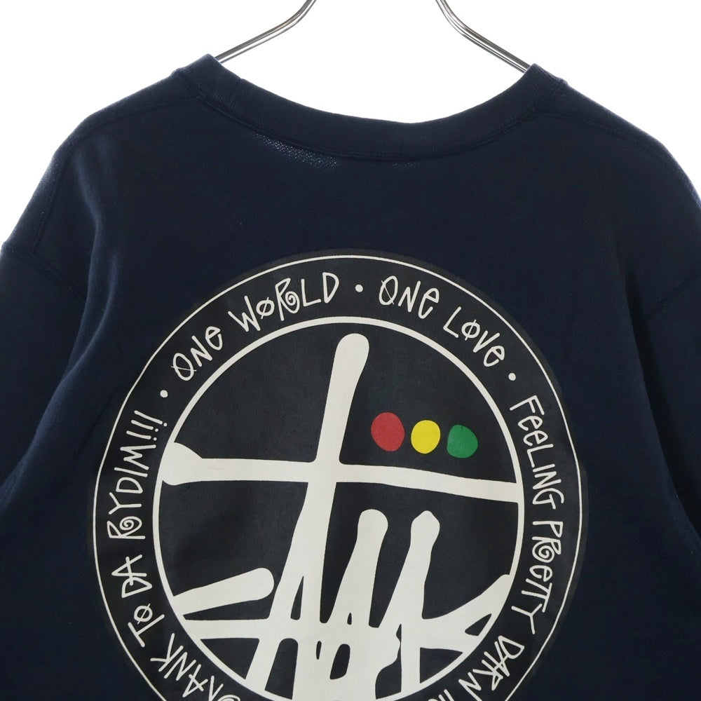 STUSSY(ステューシー) 00S ONE WORLD ONE LOVE ロゴプリント クルーネック スウェット トレーナー ネイビー
