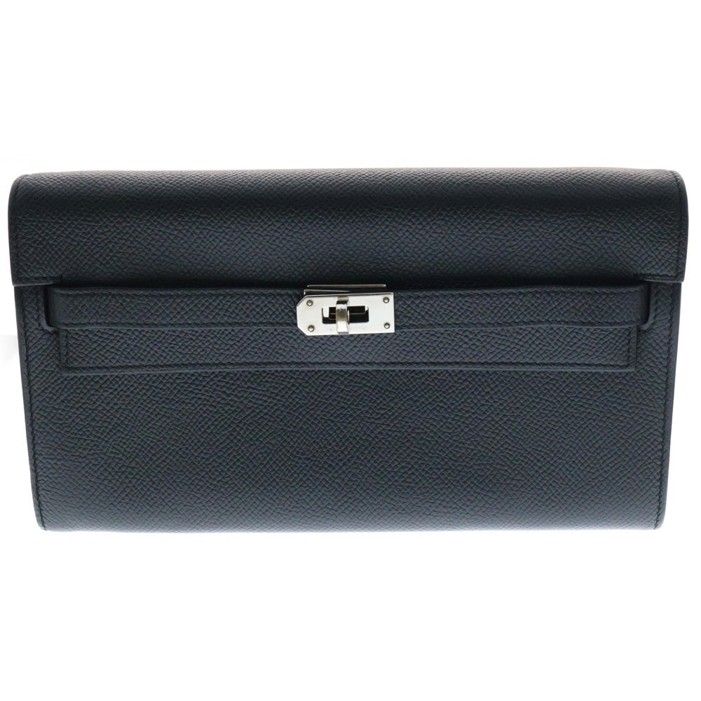 HERMES(エルメス) ケリーウォレット トゥーゴー ヴォーエプソン レザー ロング 二つ折り財布 ブラック Z刻印 シルバー金具