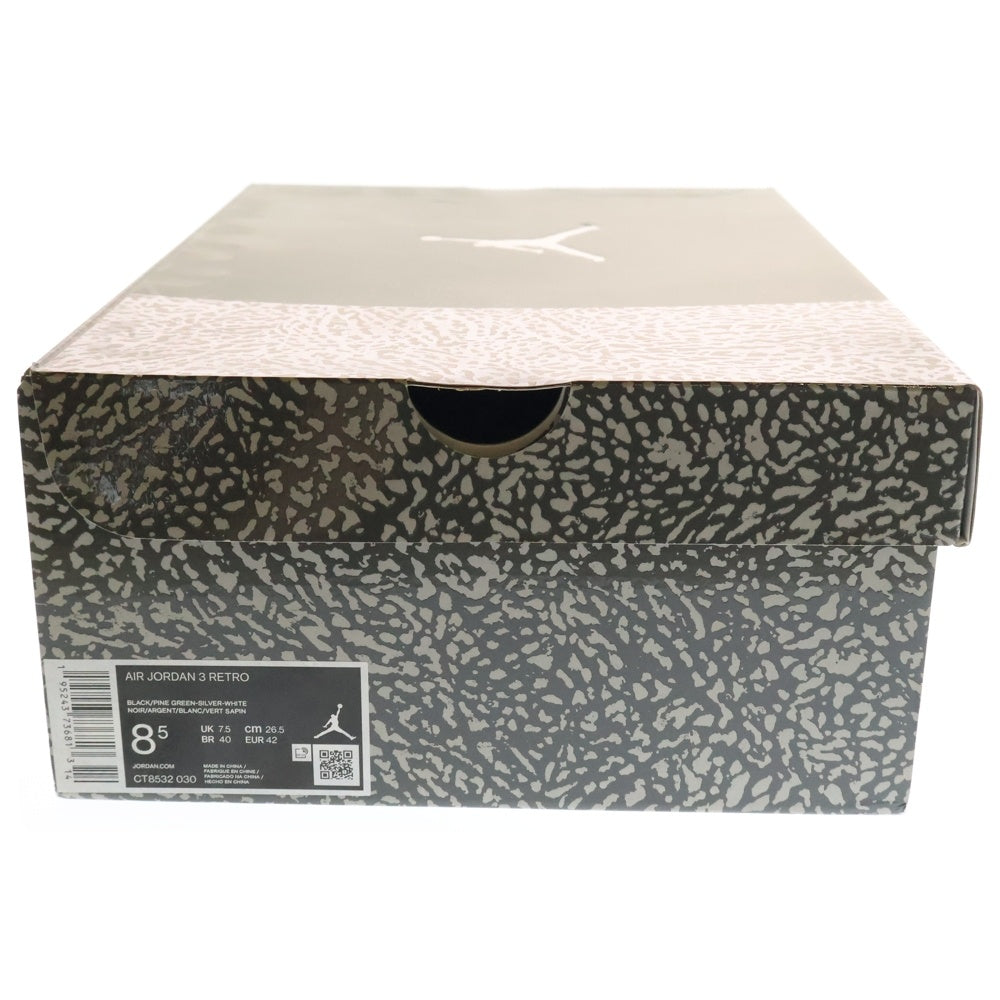 NIKE(ナイキ) AIR JORDAN 3 RETRO Pine Green エアジョーダン レトロ パイングリーン ミッドカットスニーカー ブラック/グリーンUS8/26cm CT8532-035