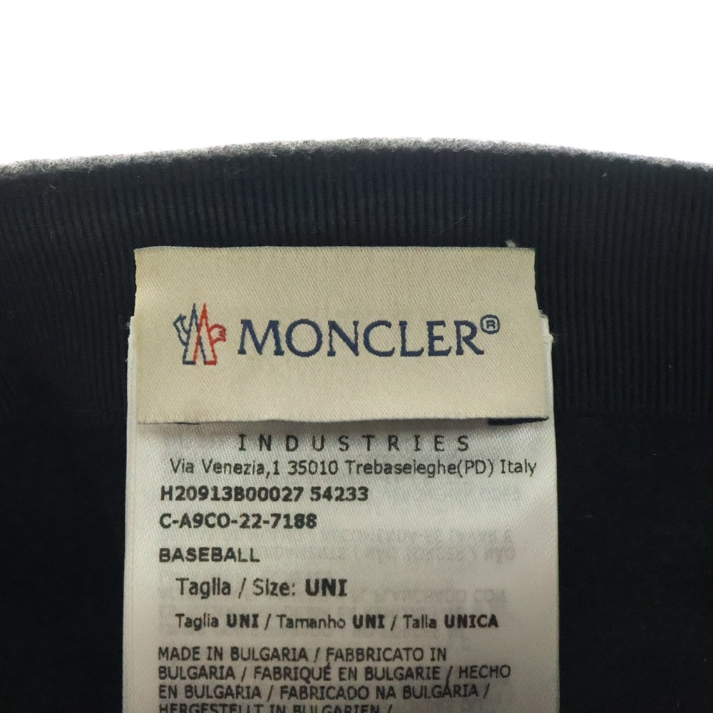MONCLER(モンクレール) 22AW ロゴ刺繍 ウール ベースボールキャップ 帽子 グレー H20913B00027